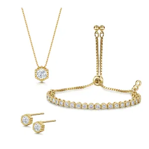 Anya Pendant, bracelet & stud earrings Millegrain - Gold