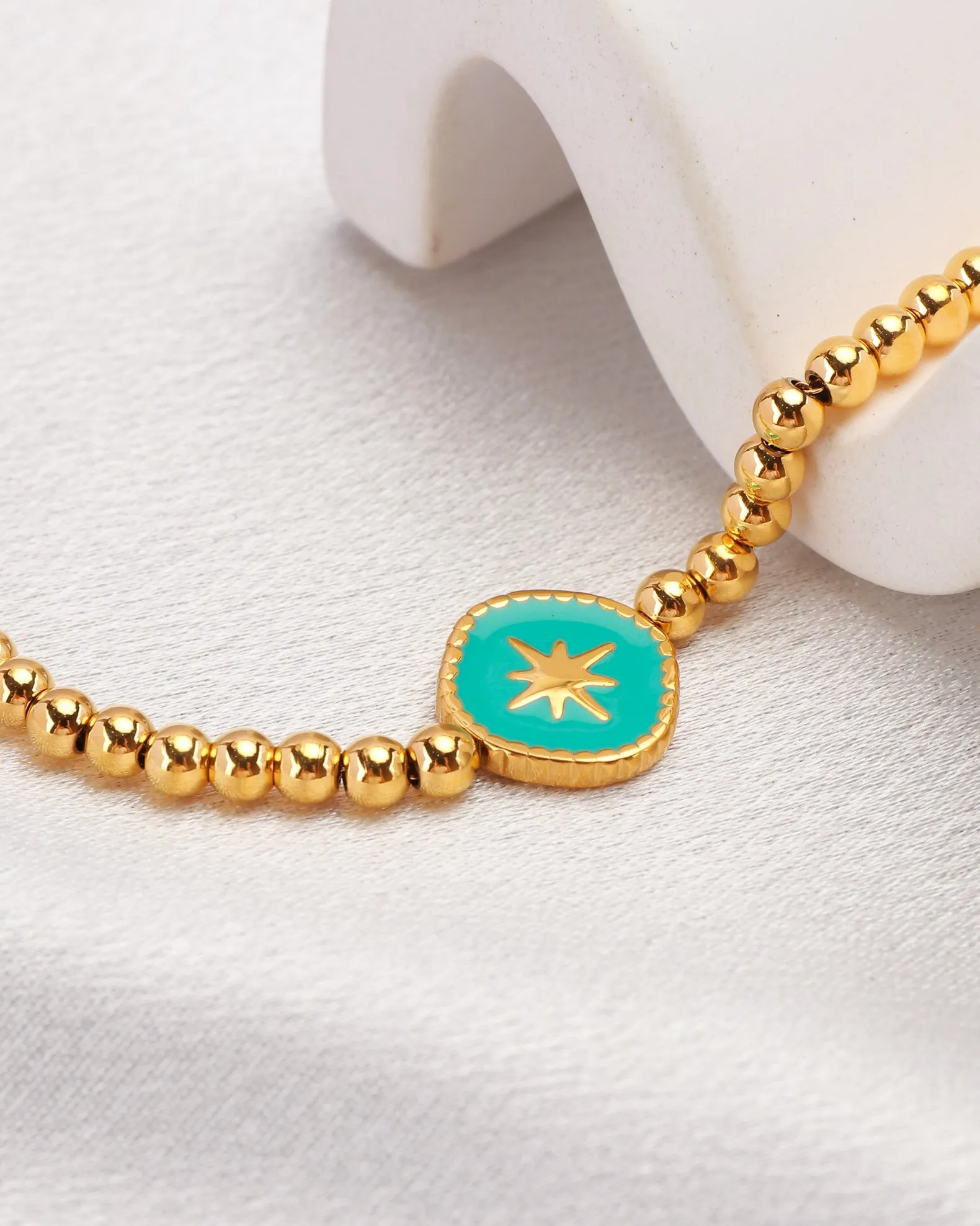 Aqua Blue Gold Star Bead Bracelet