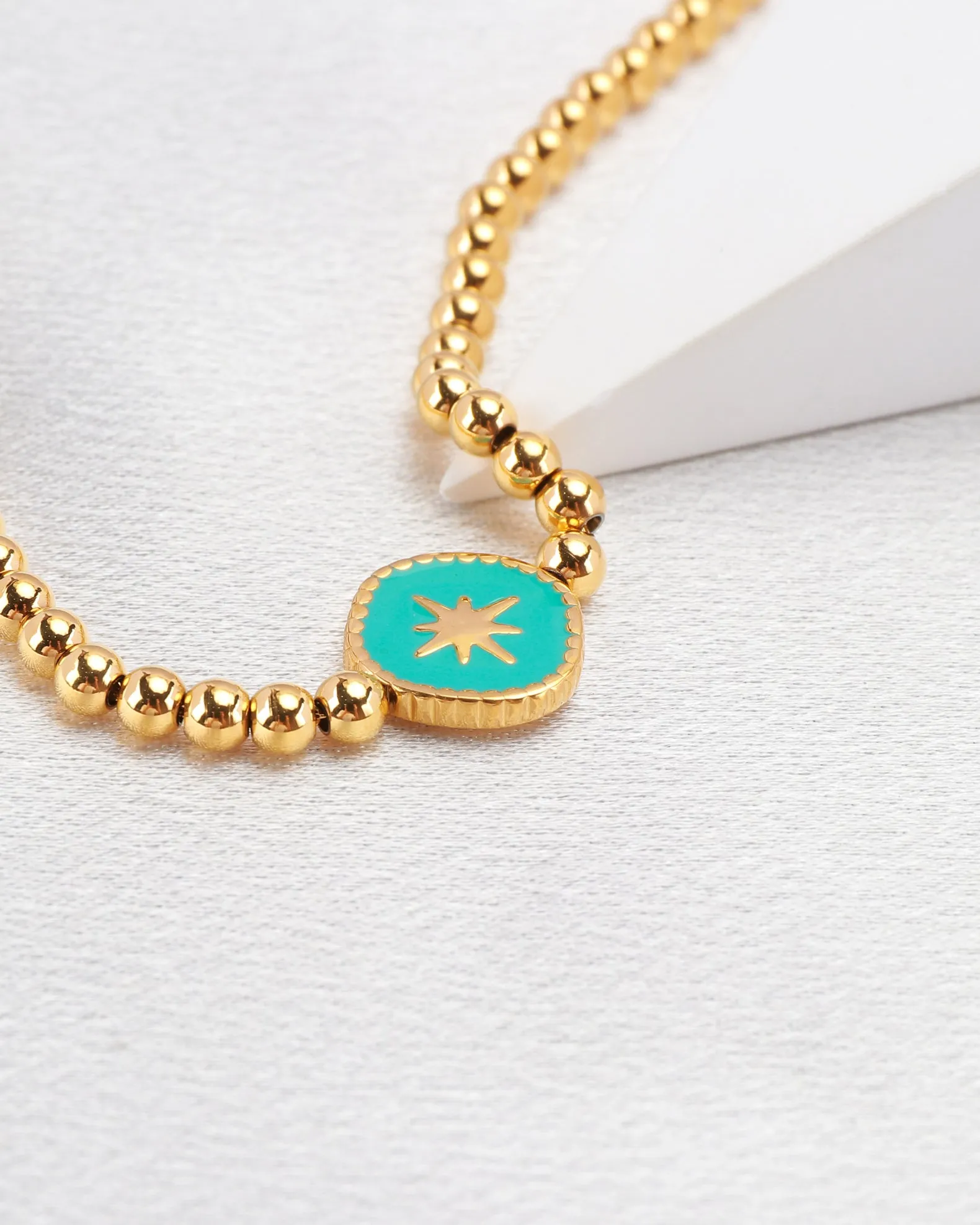 Aqua Blue Gold Star Bead Bracelet