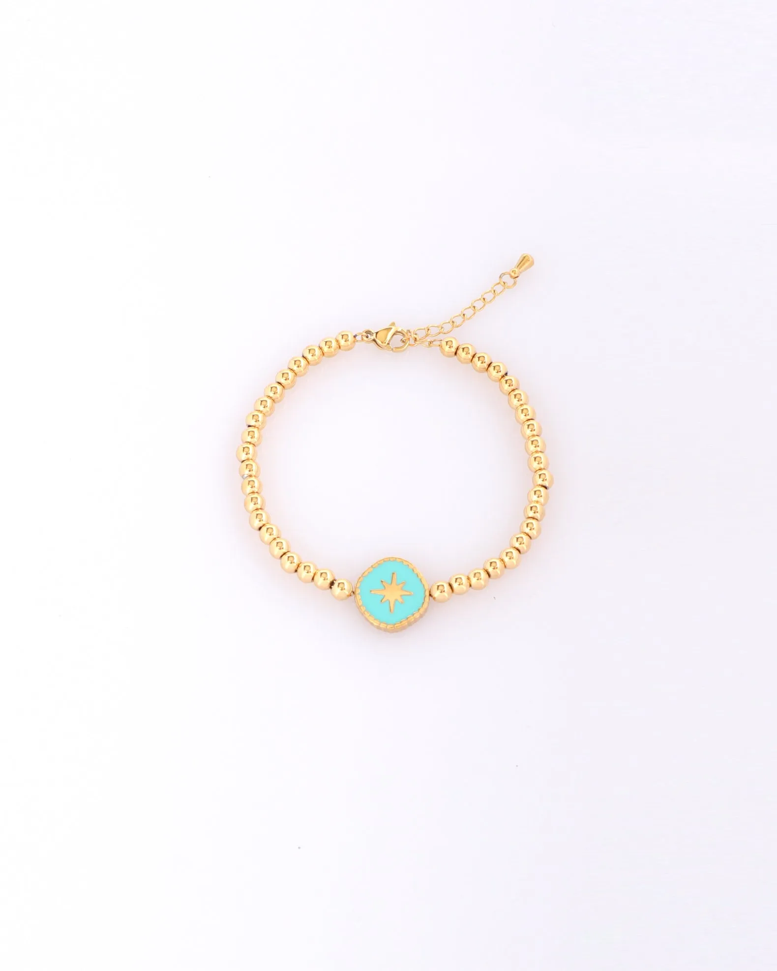 Aqua Blue Gold Star Bead Bracelet