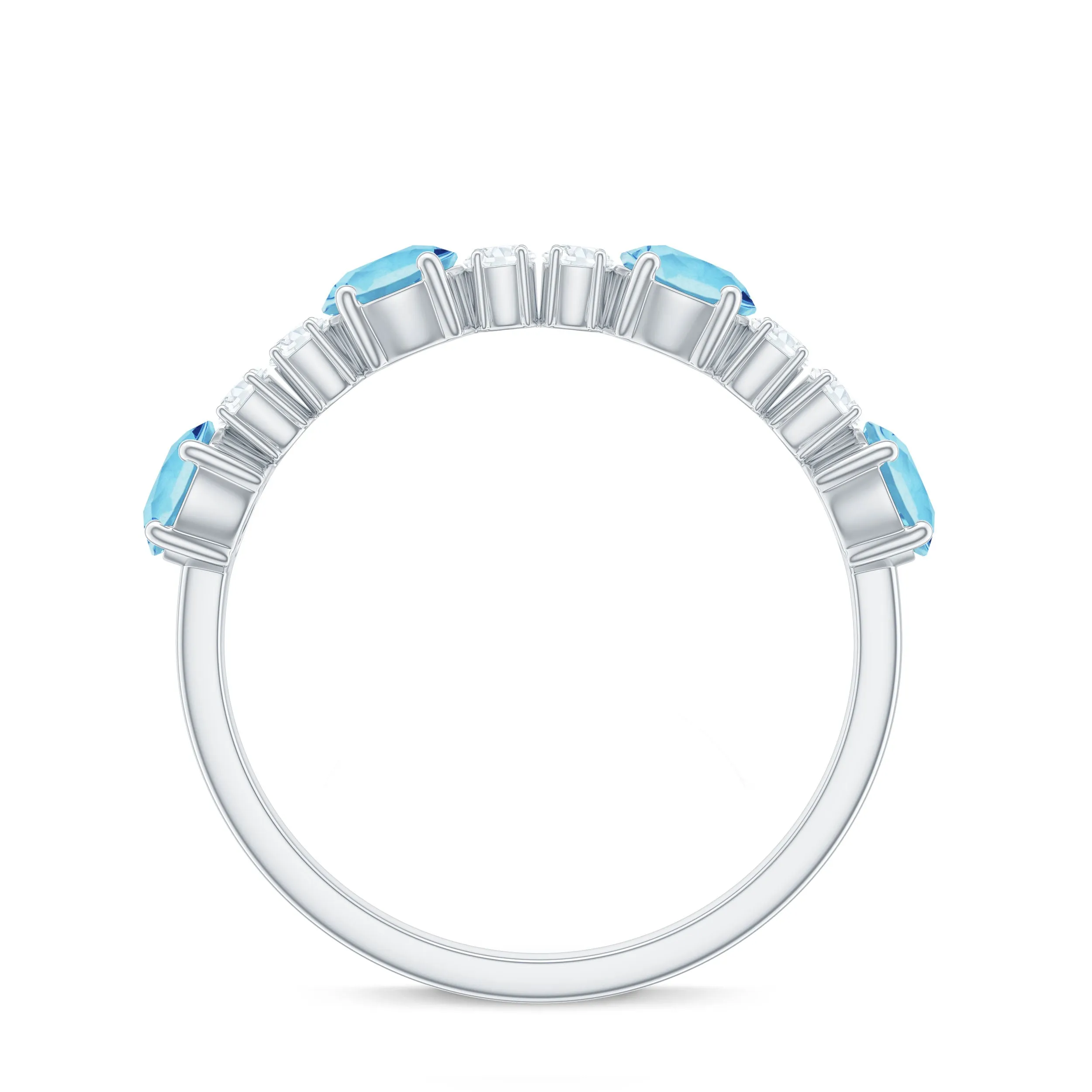 Aquamarine and Diamond Half Eternity Ring in Prong Setting