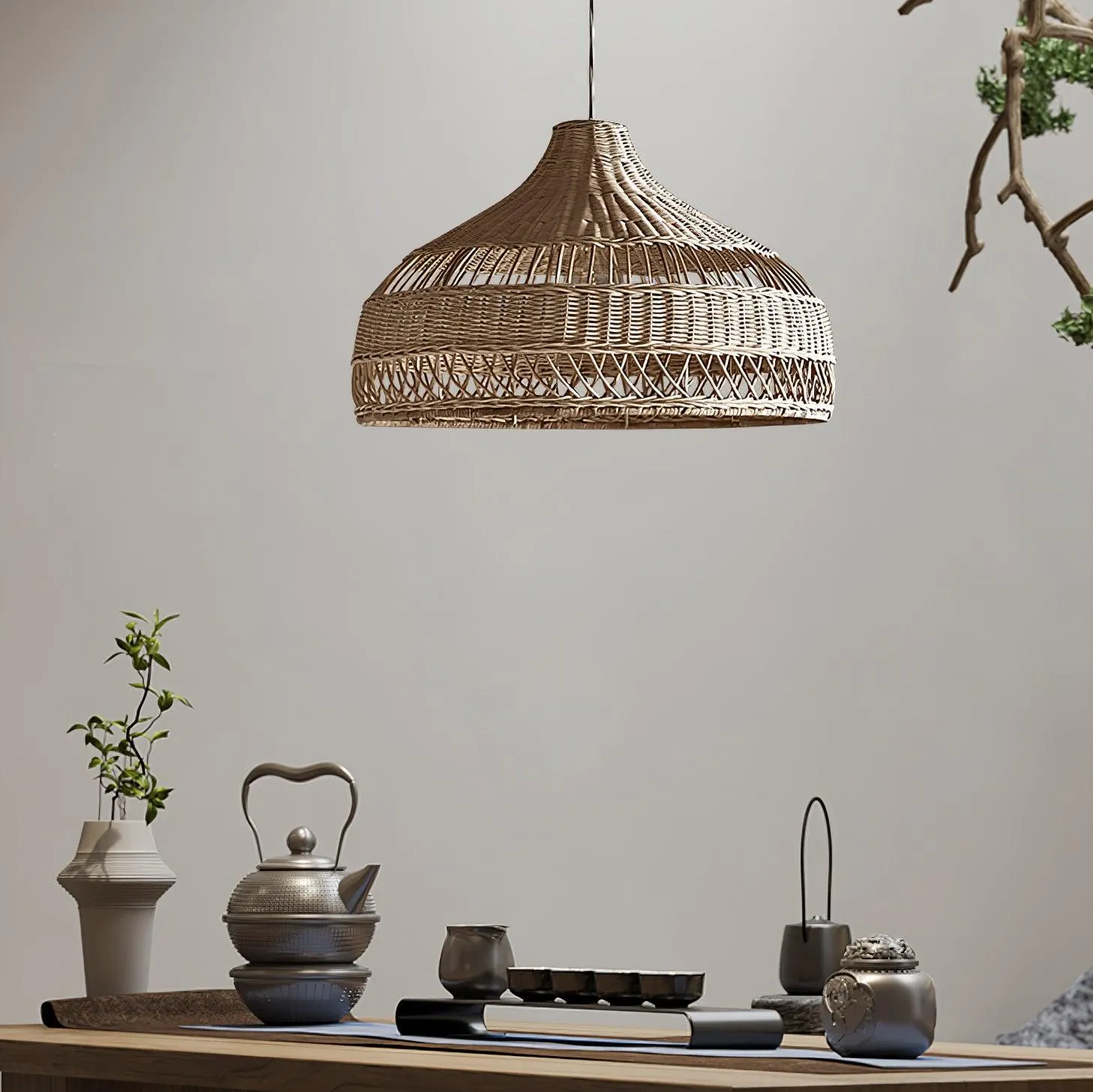 Artisanal Rattan Dome Pendant Lamp