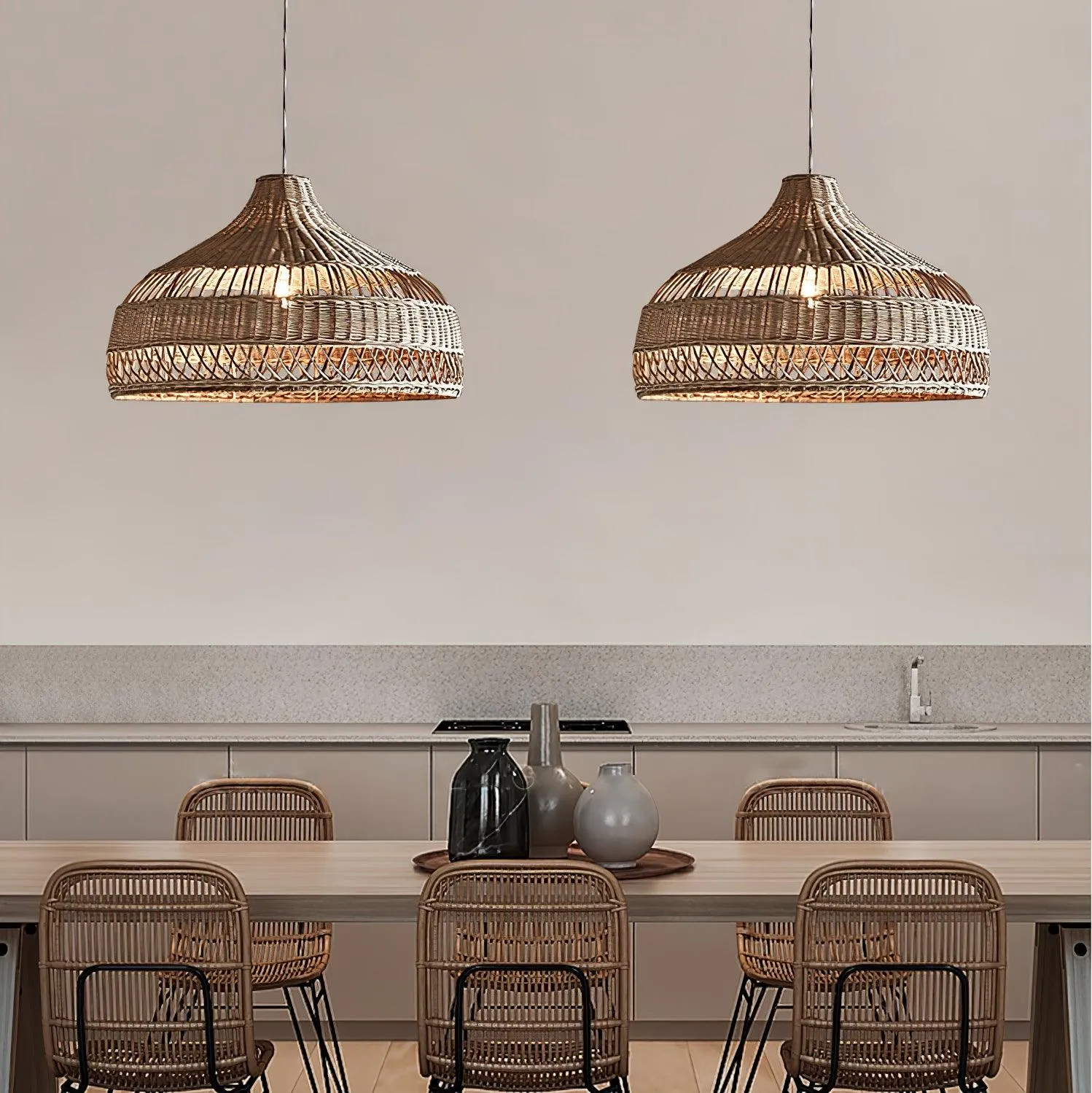 Artisanal Rattan Dome Pendant Lamp