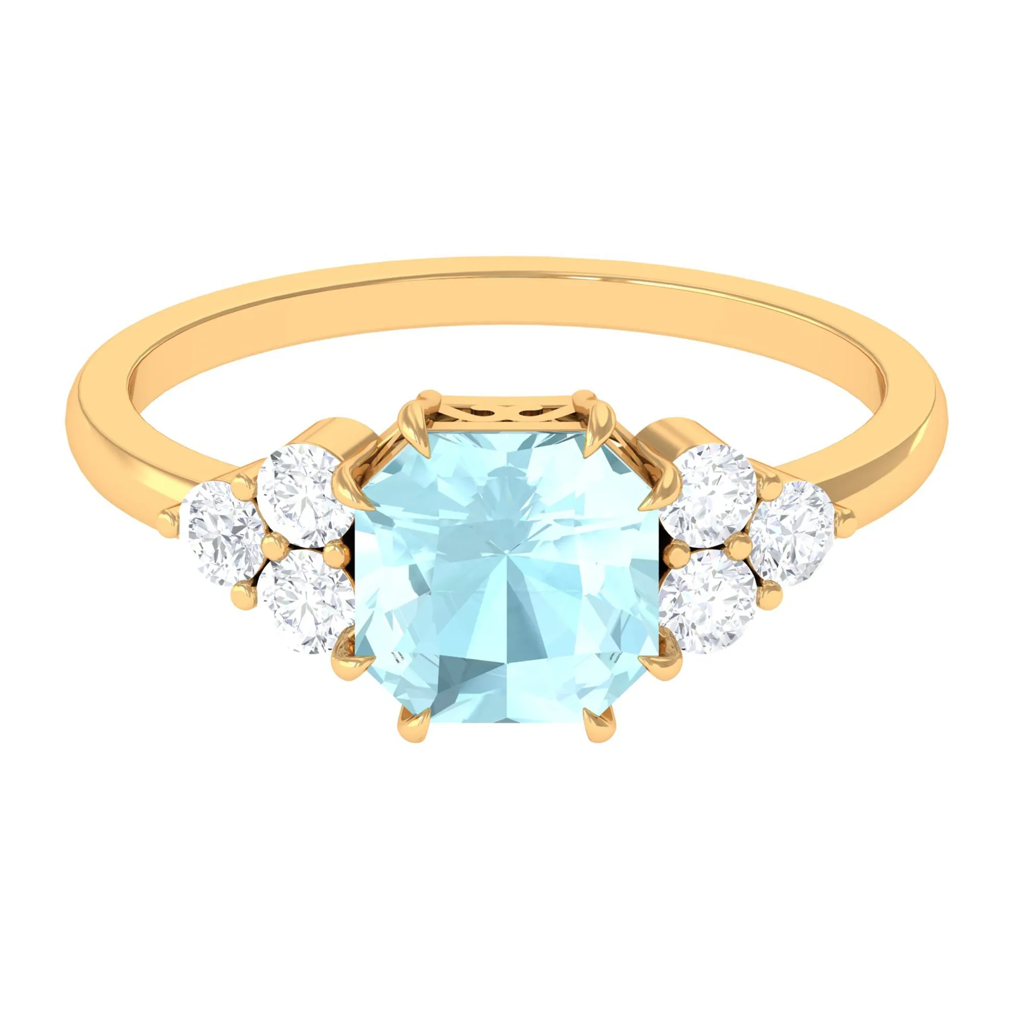 Asscher Cut Sky Blue Topaz Solitaire Engagement Ring with Diamond Trio