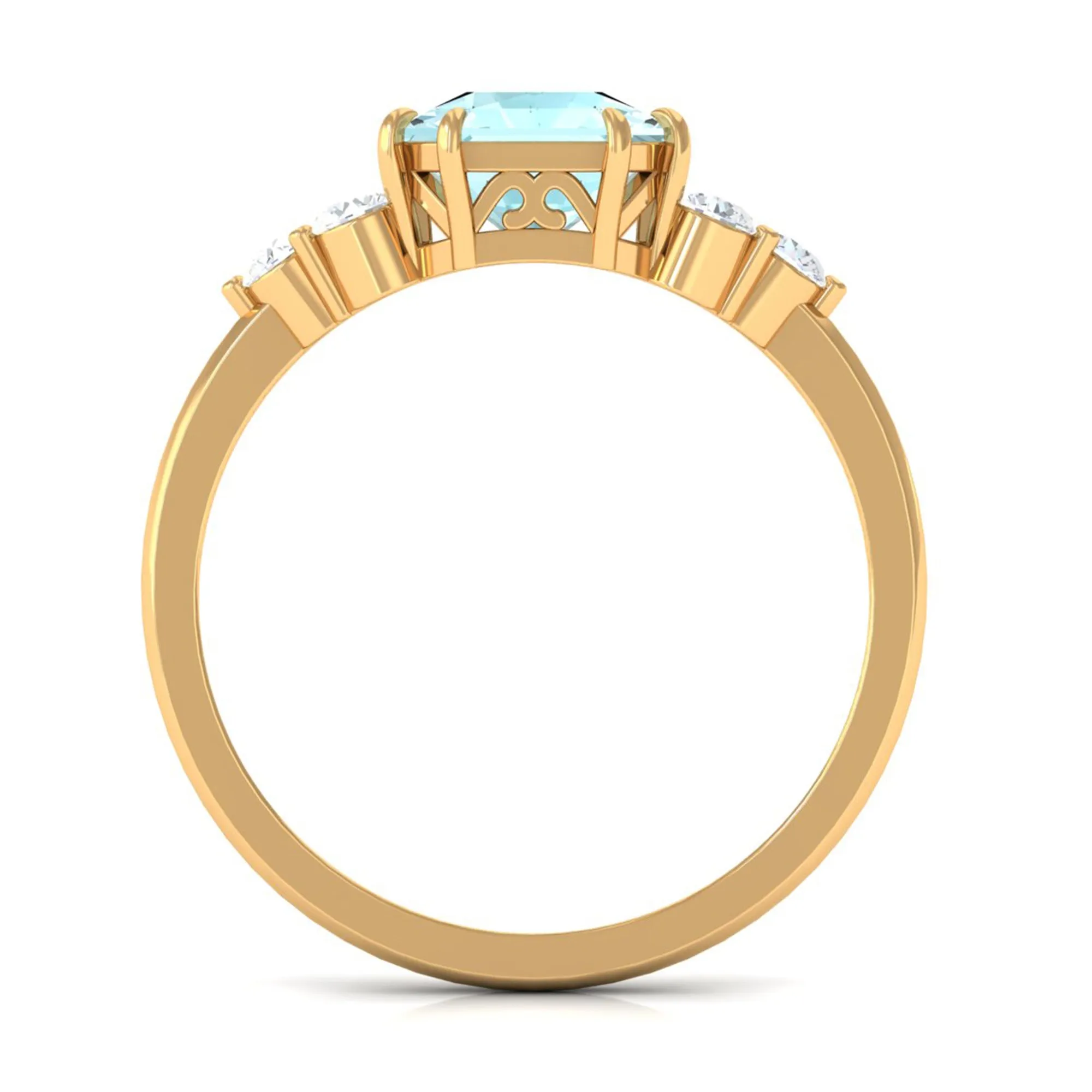 Asscher Cut Sky Blue Topaz Solitaire Engagement Ring with Diamond Trio