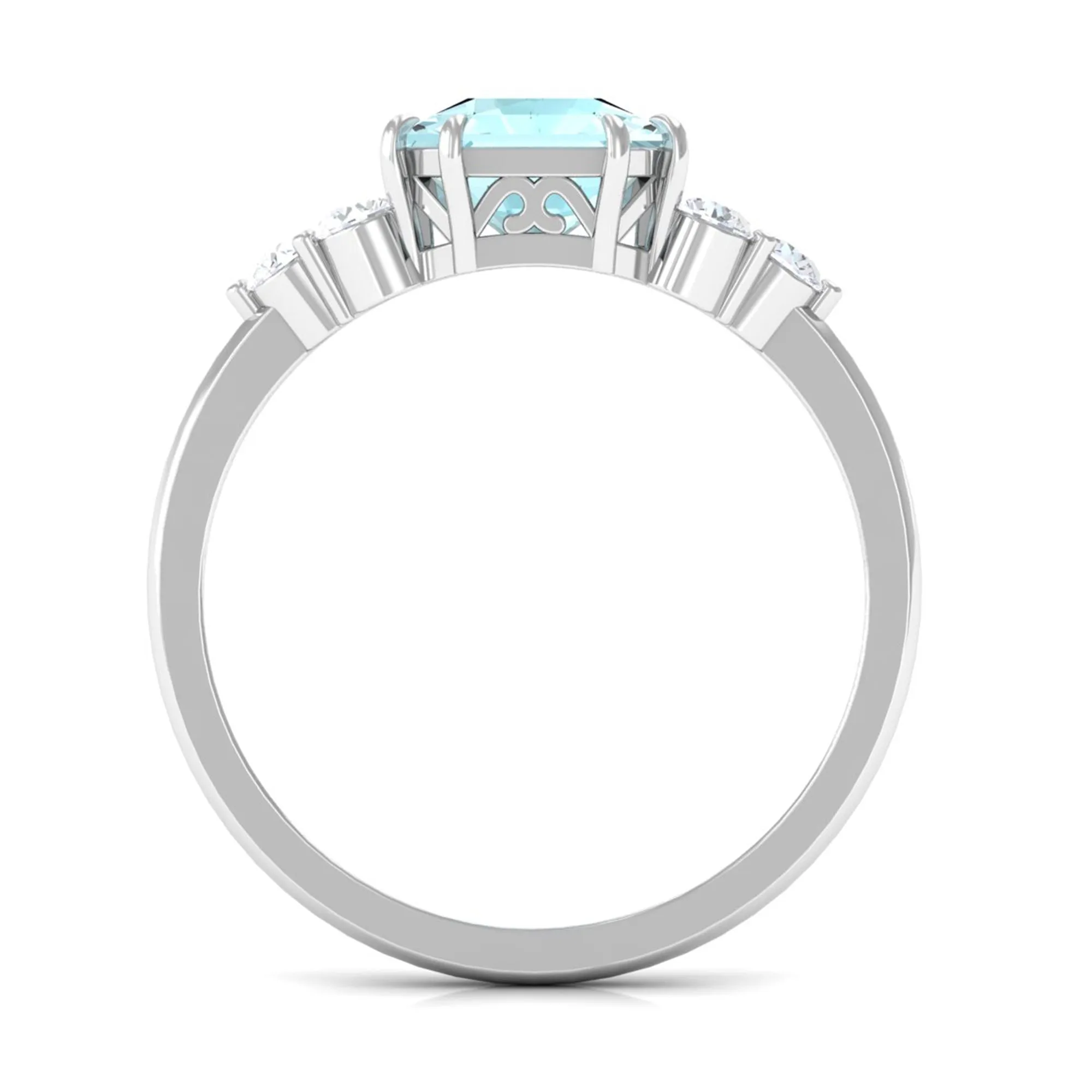 Asscher Cut Sky Blue Topaz Solitaire Engagement Ring with Diamond Trio