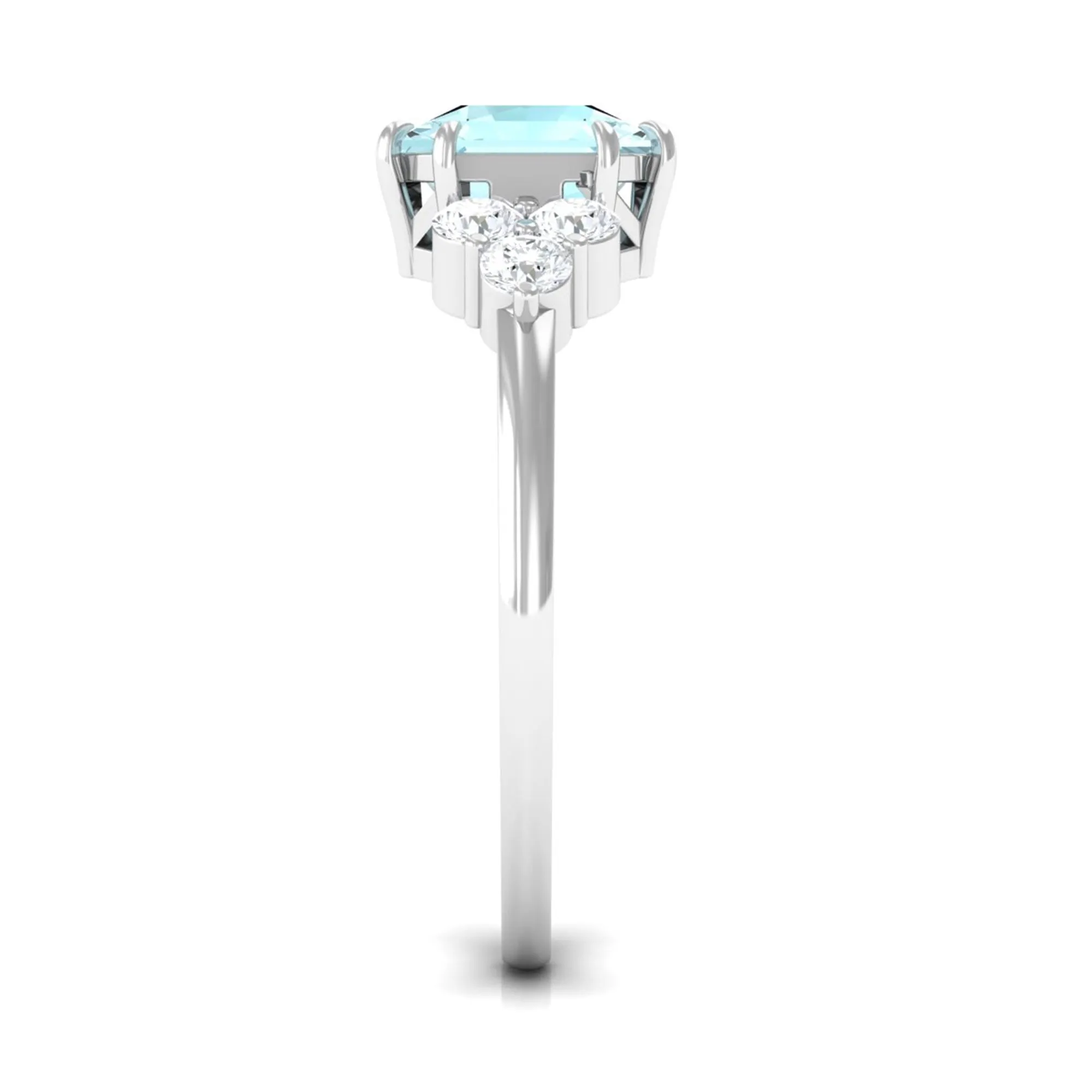 Asscher Cut Sky Blue Topaz Solitaire Engagement Ring with Diamond Trio