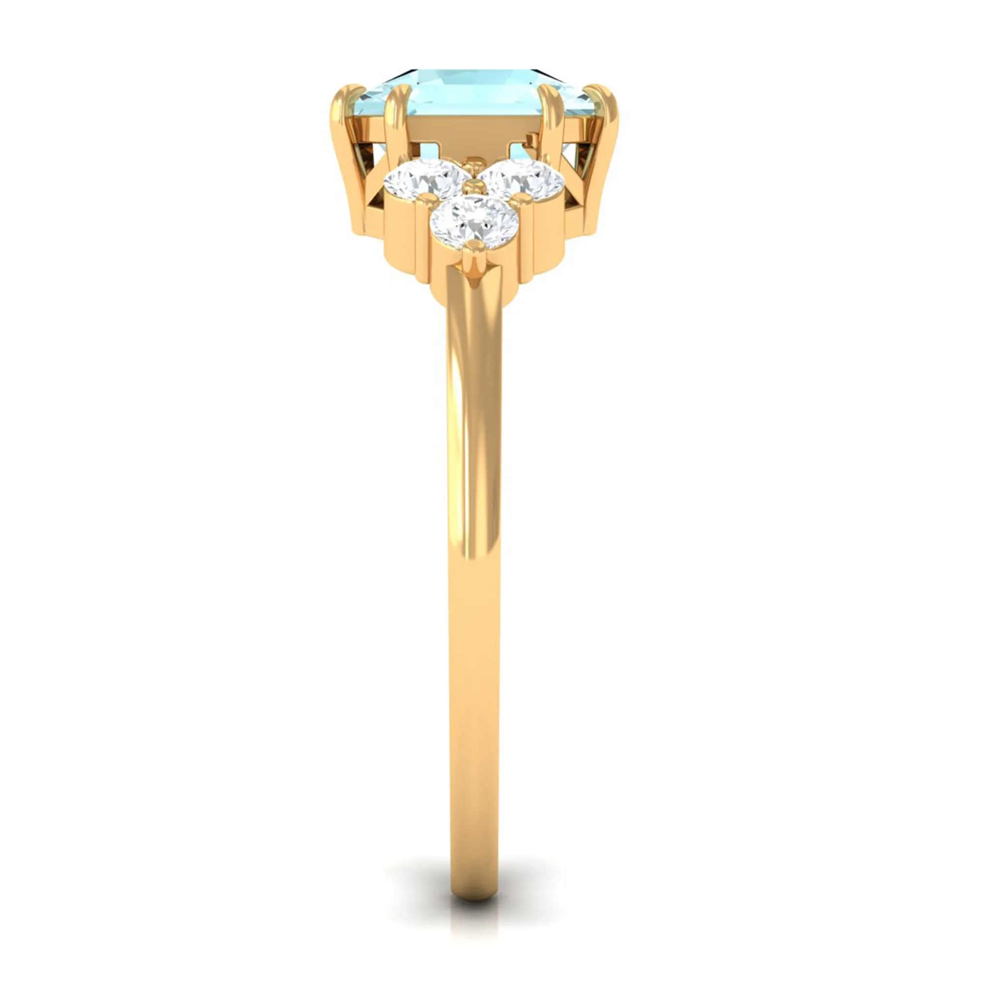 Asscher Cut Sky Blue Topaz Solitaire Engagement Ring with Diamond Trio