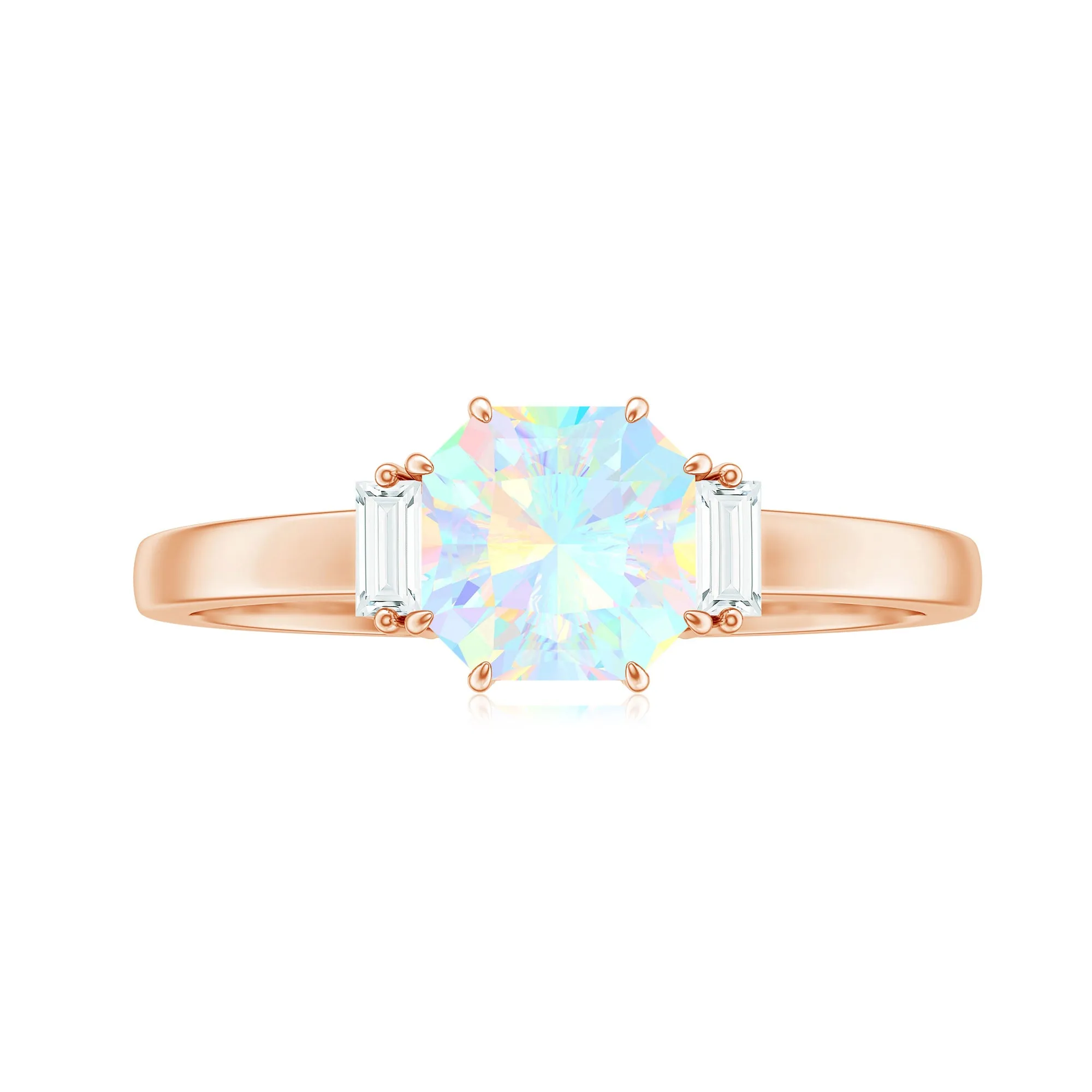 Asscher Cut Solitaire Ethiopian Opal Engagement Ring with Diamond