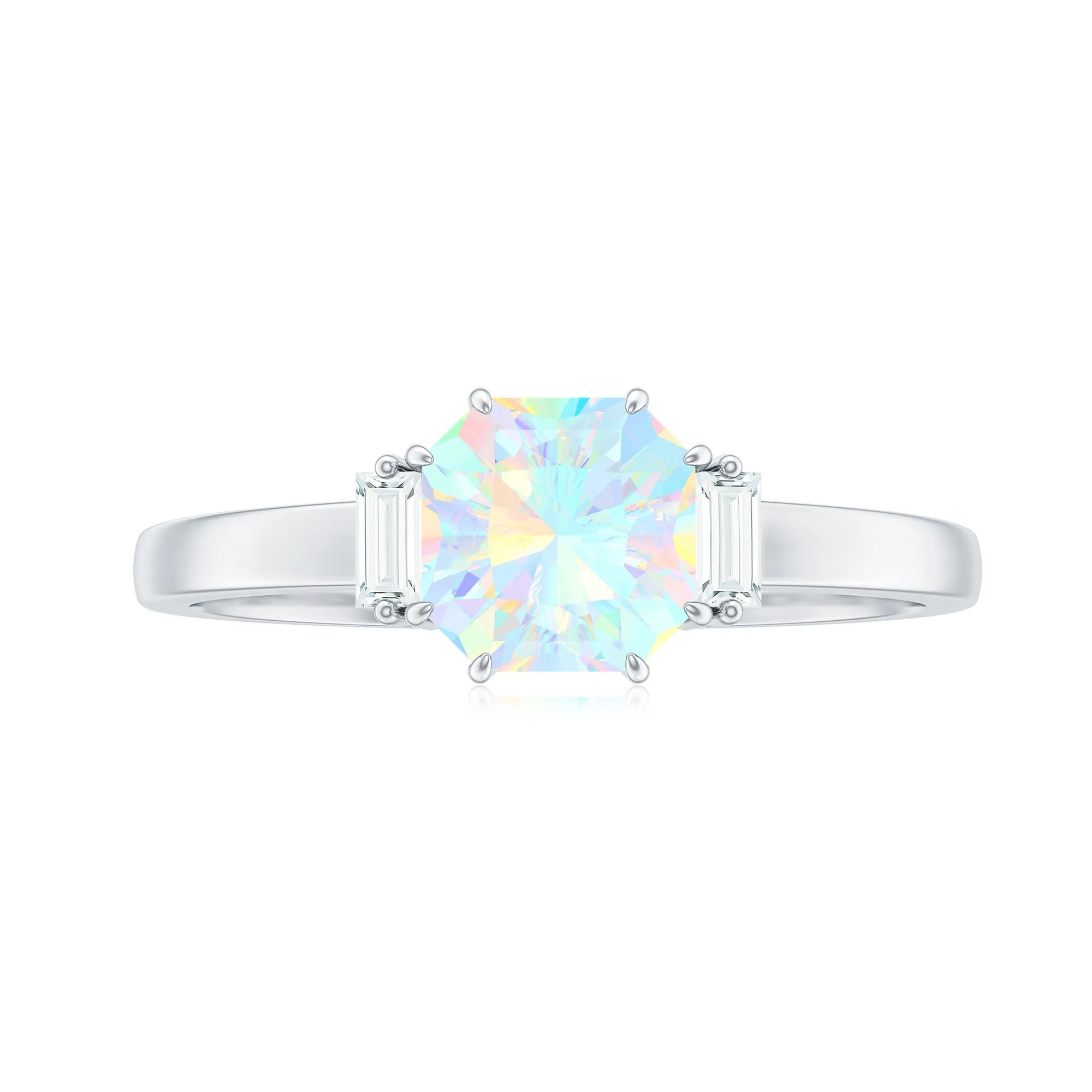 Asscher Cut Solitaire Ethiopian Opal Engagement Ring with Diamond