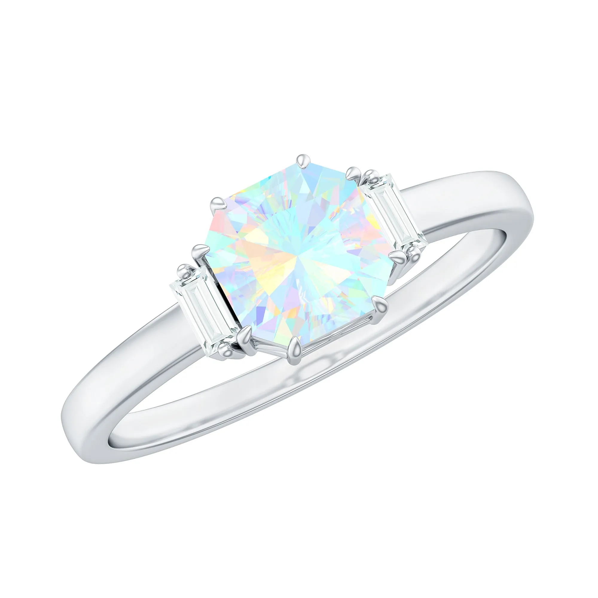 Asscher Cut Solitaire Ethiopian Opal Engagement Ring with Diamond