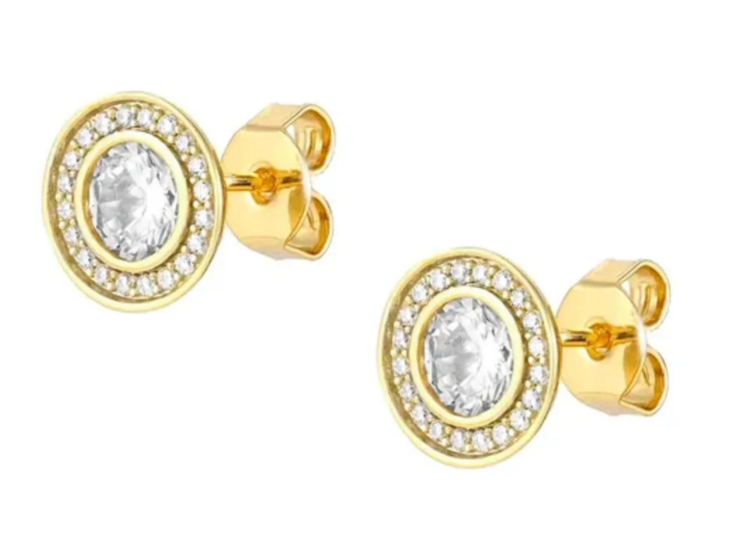 Aurea Gold Plated CZ Halo Stud Earrings