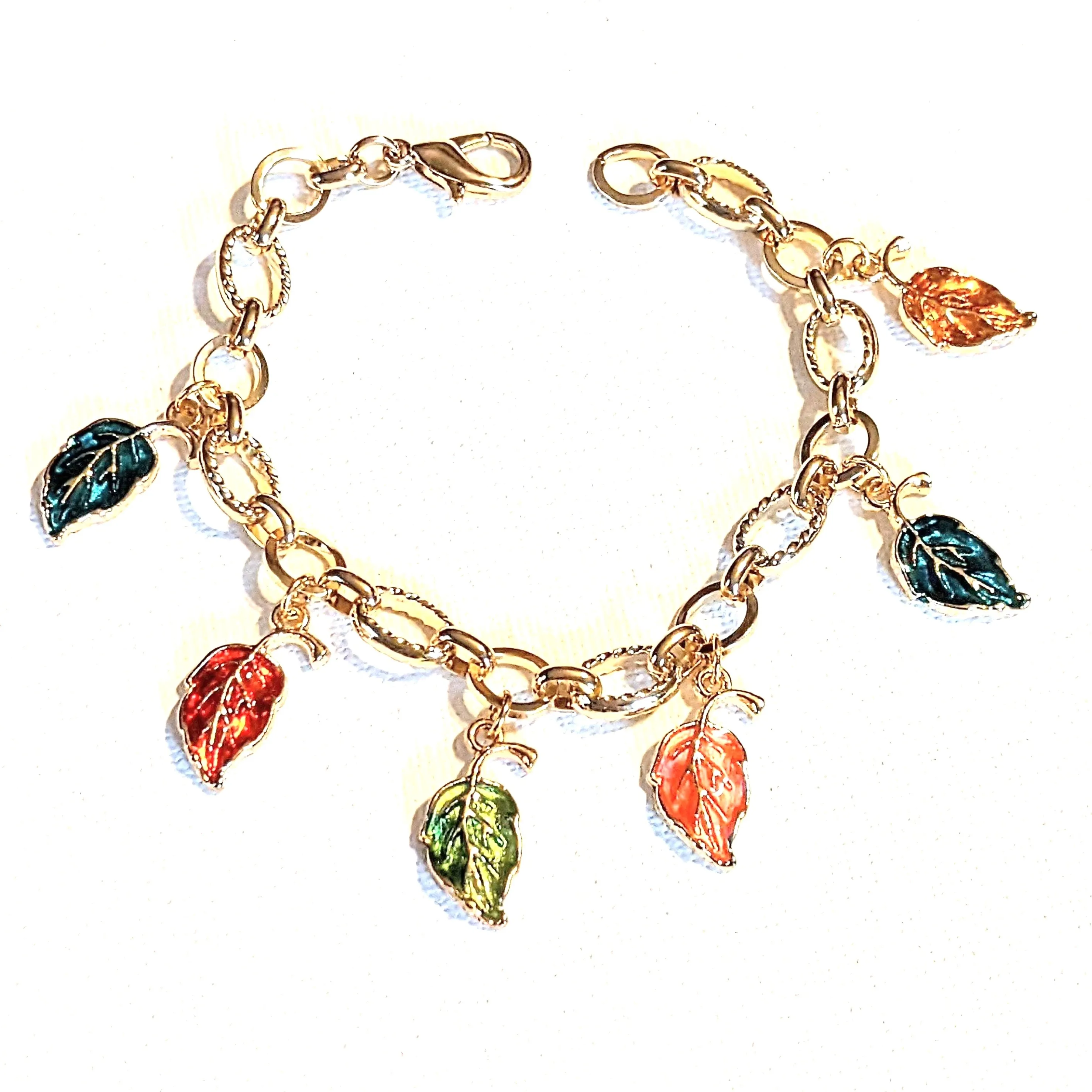 Autumn Leaves Textured Gold Chain Bracelet