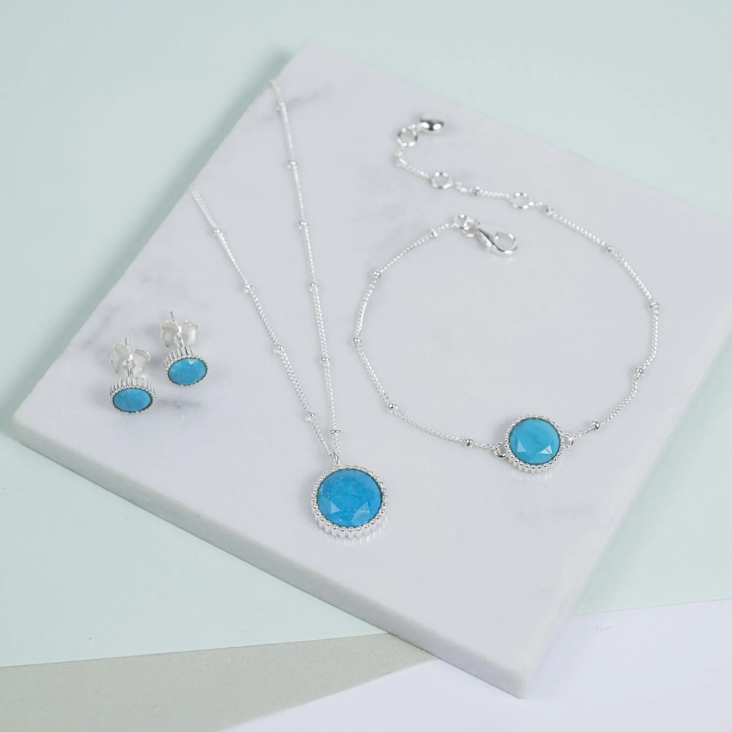 Barcelona December Birthstone Turquoise & Silver Jewellery Set