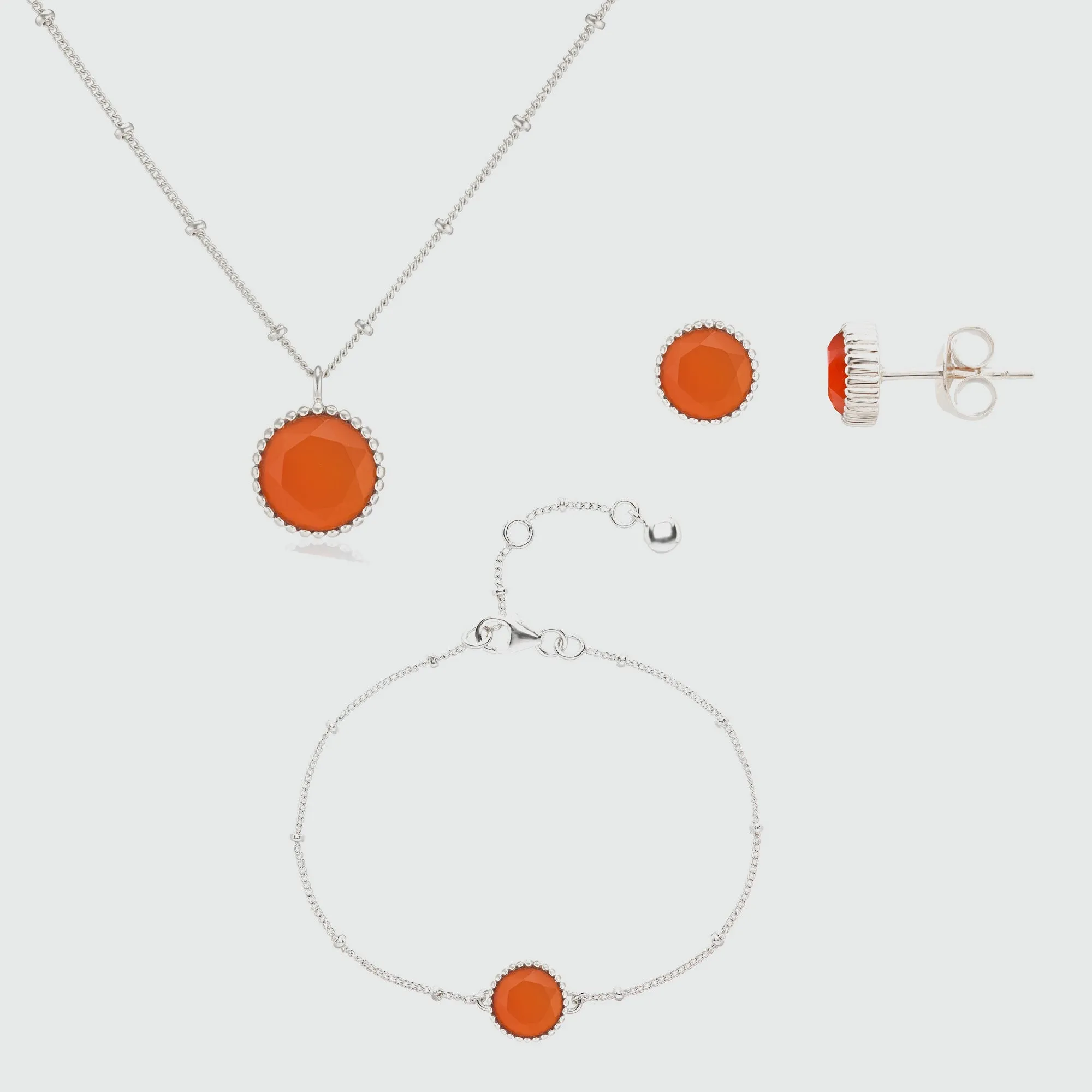 Barcelona July Birthstone Carnelian & Silver Jewellery Set