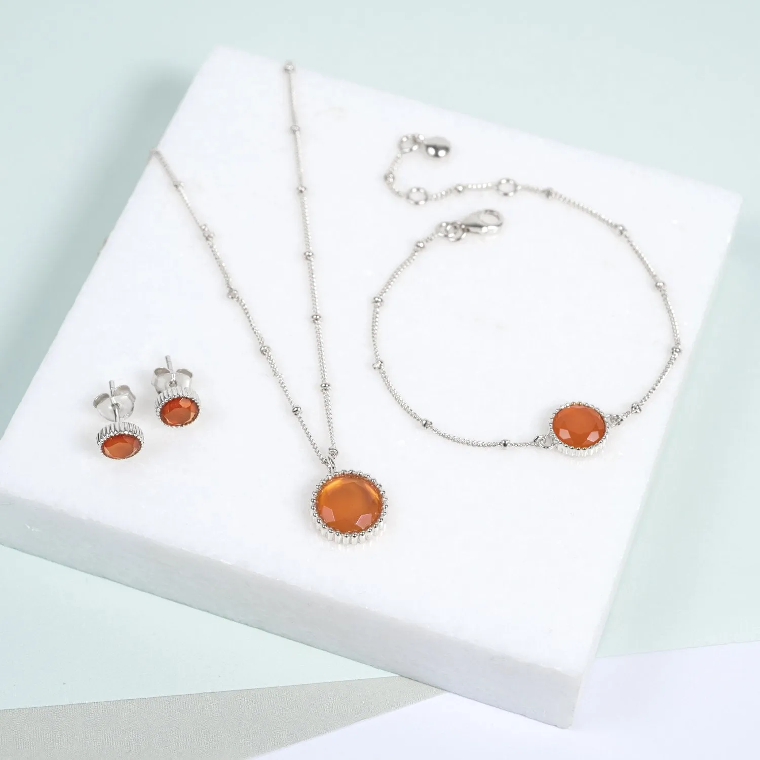 Barcelona July Birthstone Carnelian & Silver Jewellery Set