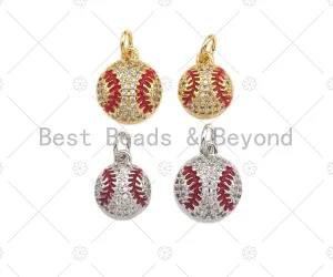 BestBeads&Beyond - CZ Micro Pave Gold Silver Baseball Charm, Cubic Zirconia Baseball Pendant, Sport Ball Charm, 10x12/11x13mm,Sku#F1353