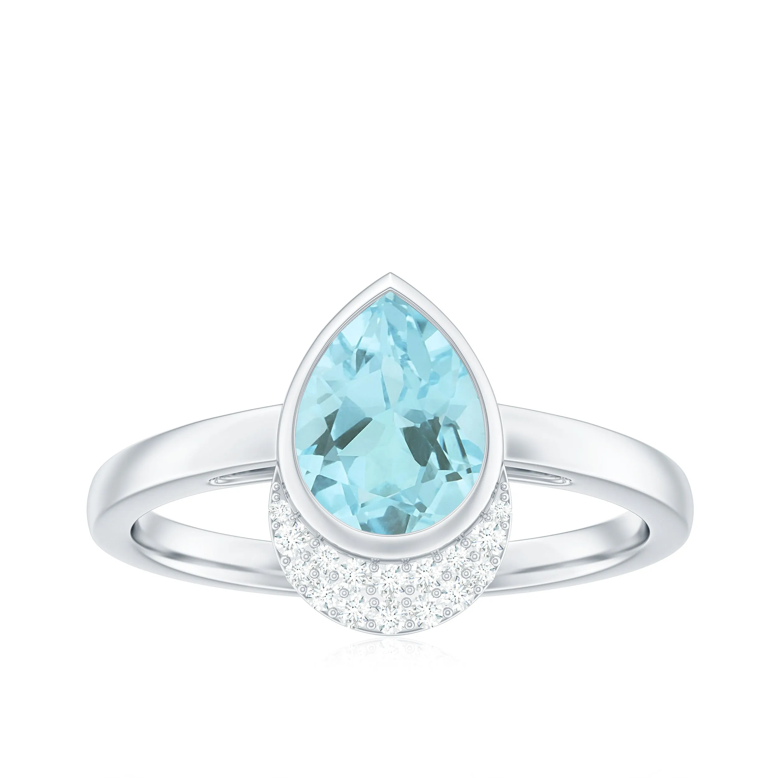 Bezel Set Sky Blue Topaz Teardrop Cocktail Ring with Diamond Accent