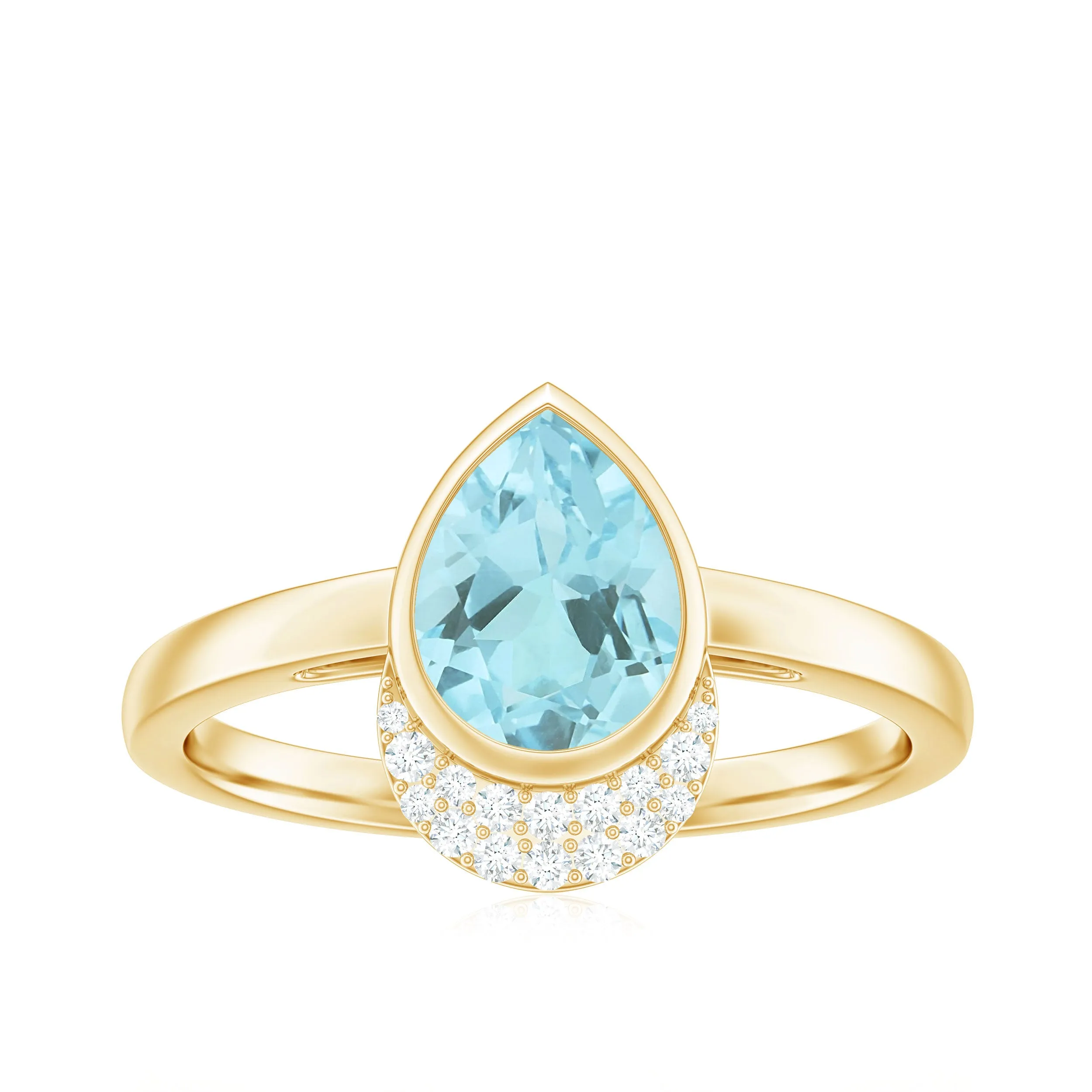 Bezel Set Sky Blue Topaz Teardrop Cocktail Ring with Diamond Accent