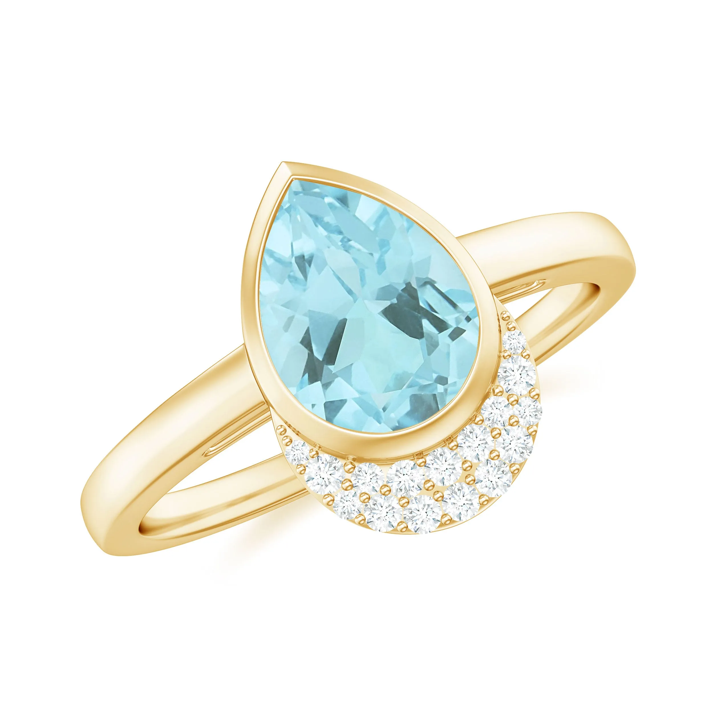 Bezel Set Sky Blue Topaz Teardrop Cocktail Ring with Diamond Accent