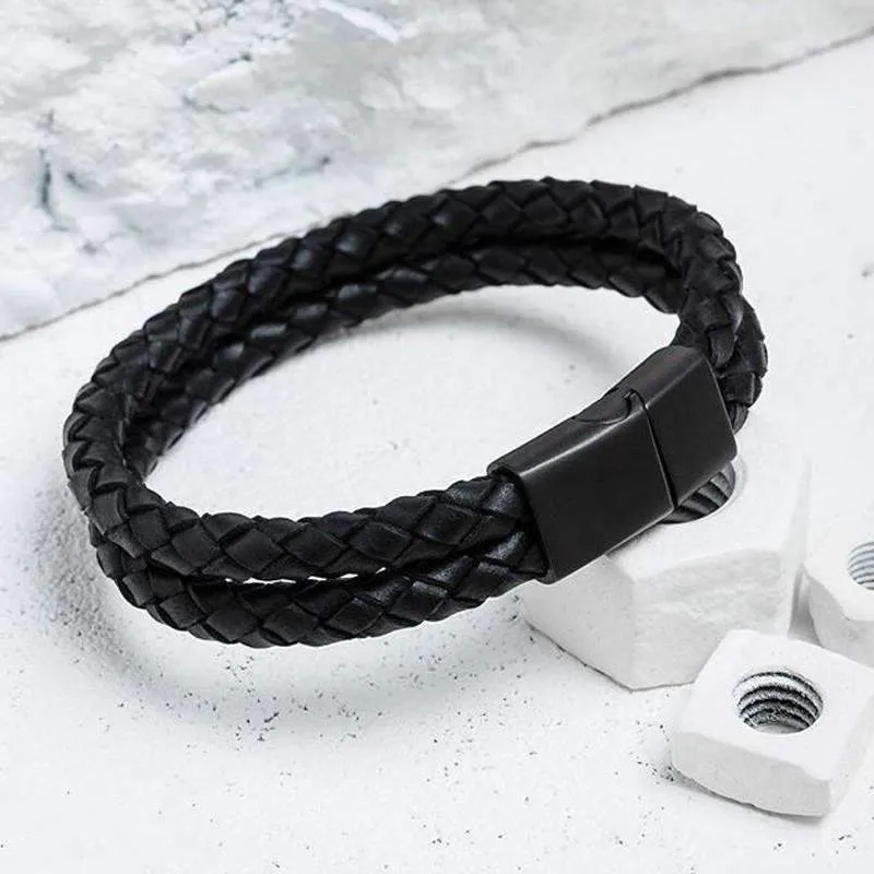 Black Braided Leather Bracelet