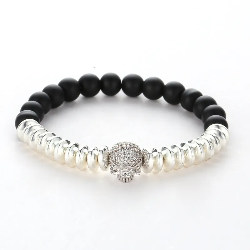 Black Frosted Stone Micro-inlaid Zircon Skull Bracelet