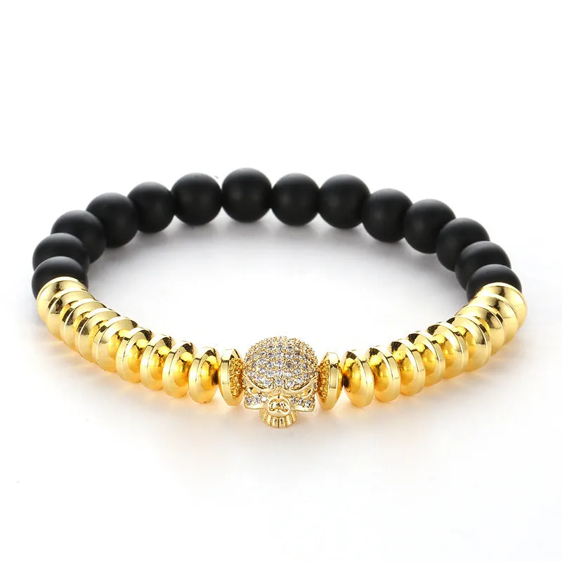 Black Frosted Stone Micro-inlaid Zircon Skull Bracelet