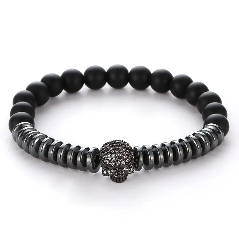 Black Frosted Stone Micro-inlaid Zircon Skull Bracelet