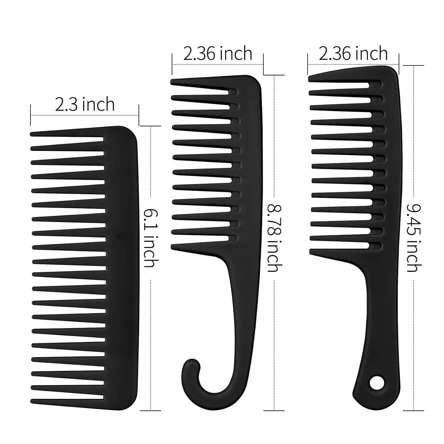 Black Wide Tooth & Detangler Comb Set 3PCS