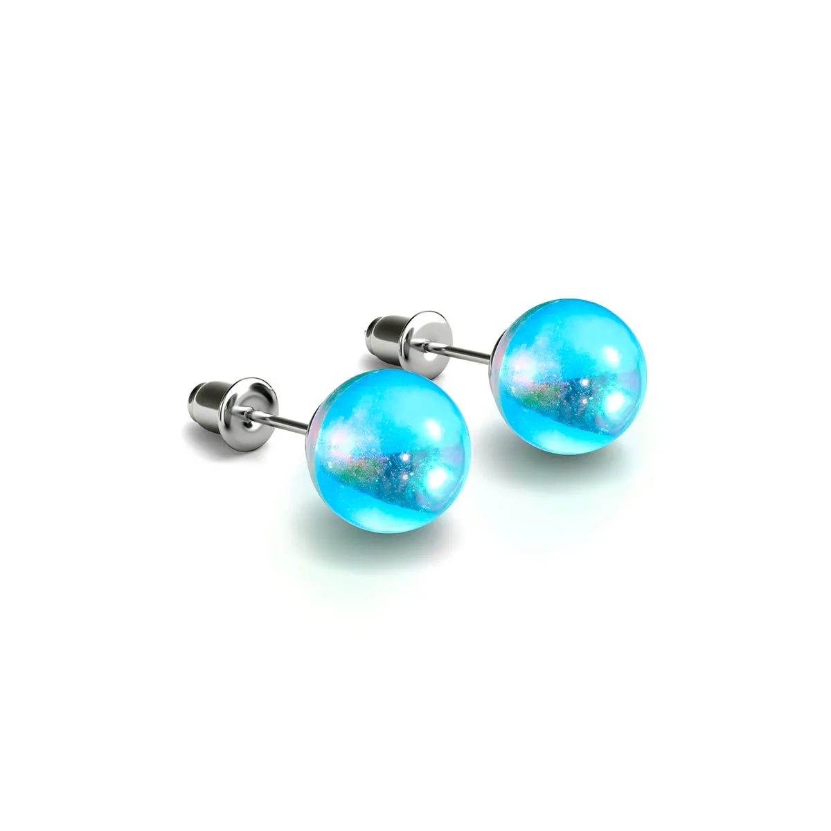 Blue Nebula | .925 Sterling Silver | Galaxy Glass Stud Earrings