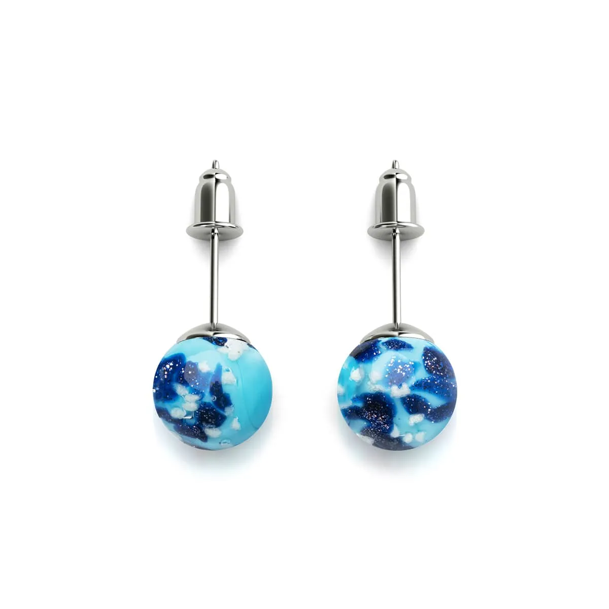 Blue Seaspray | .925 Sterling Silver | Firefly Glass Stud Earrings