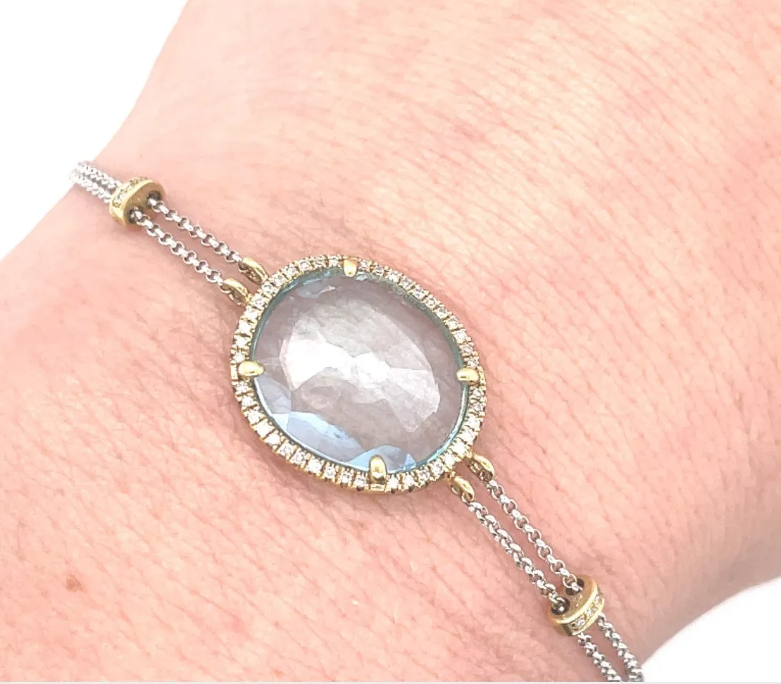 Blue Topaz and Diamond Halo Bracelet