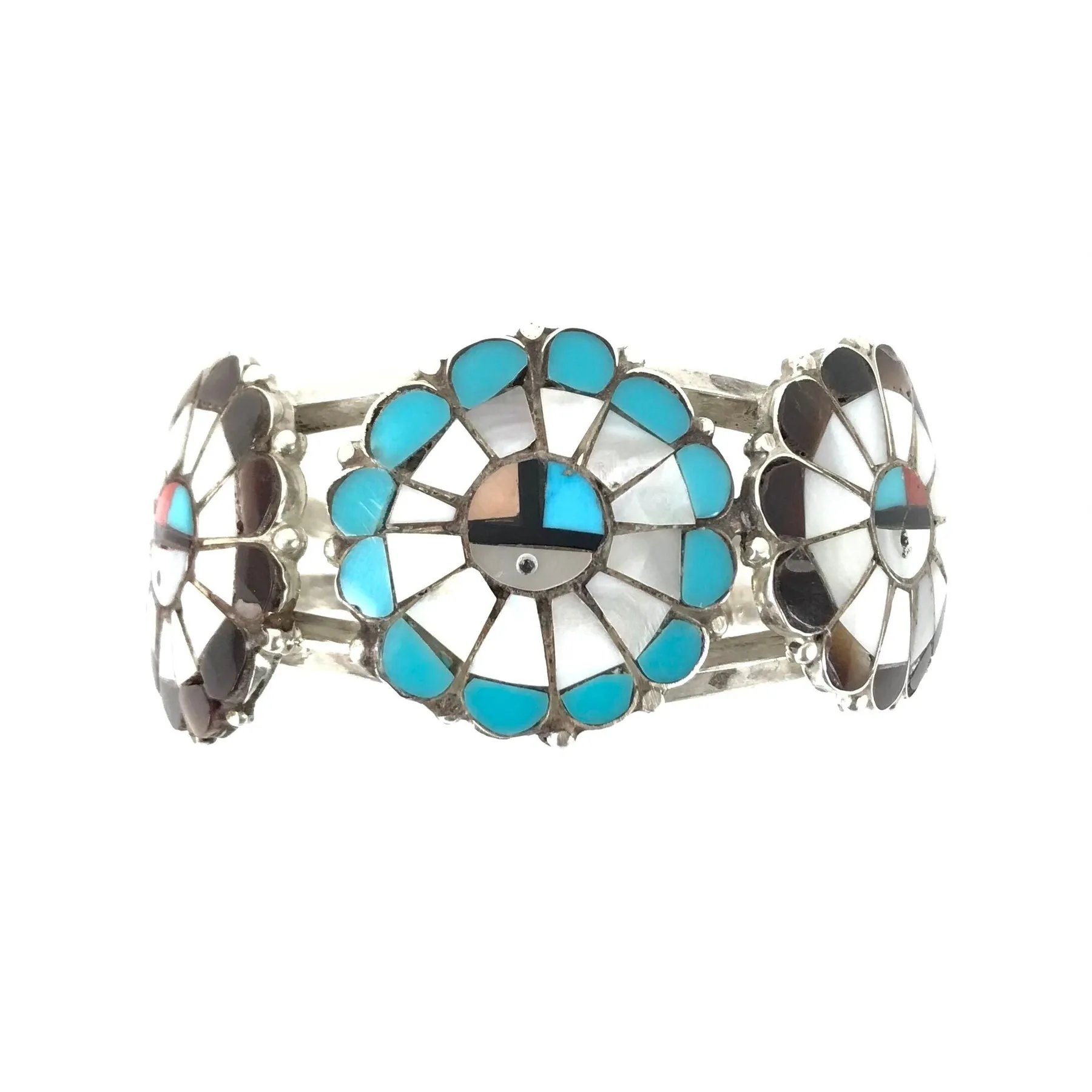 Bob Pedro Multi-Gemstone Inlay Sunface Cluster Bracelet