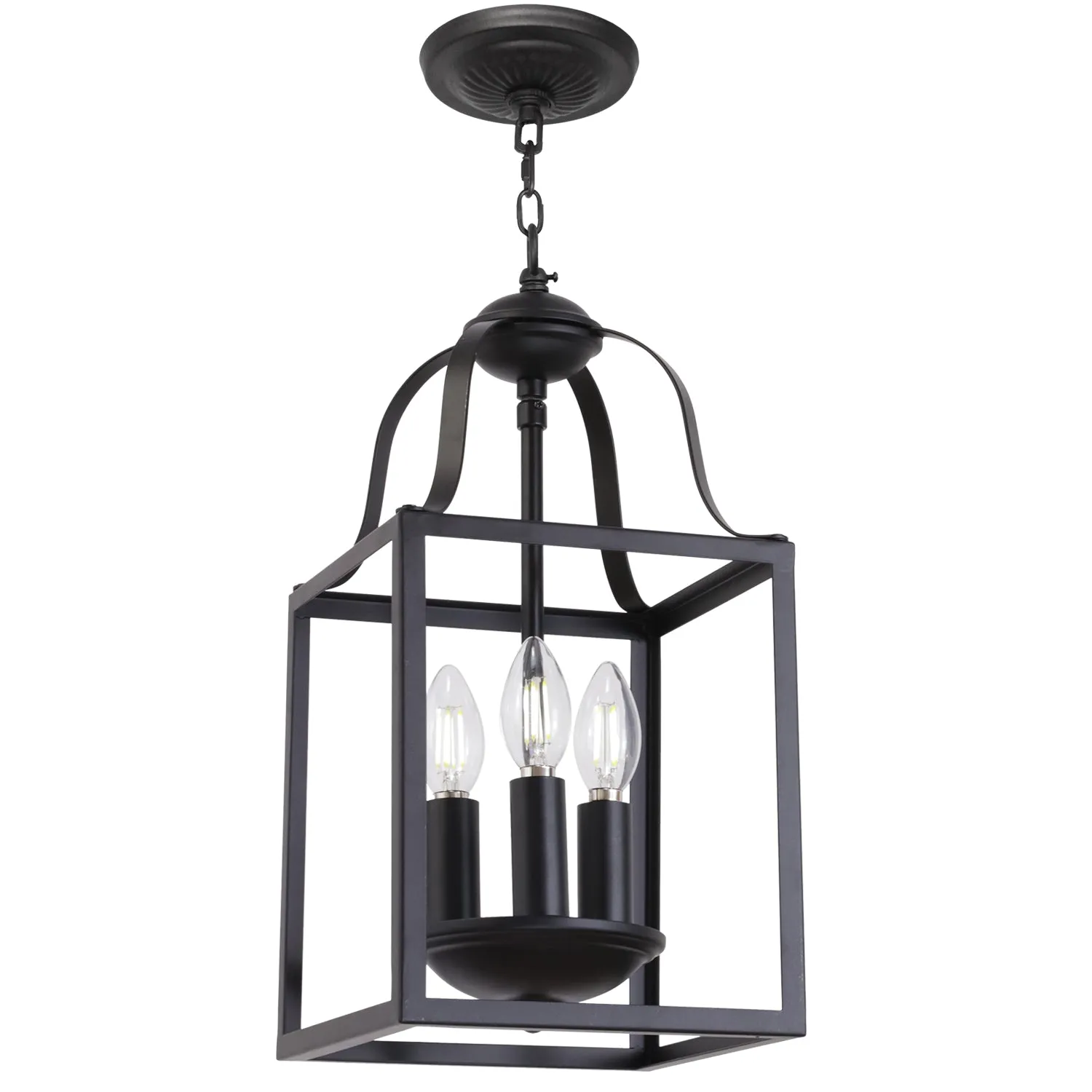 BONLICHT Black Pendant Light 8 Inches Lantern Chandelier Farmhouse 3 Lights E12 Base