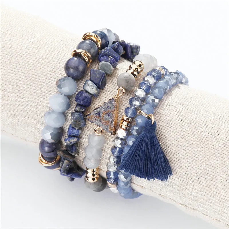 Bound Stone Crystal Beads Thread Ear Tassel Gravel Multi-layer Bracelet