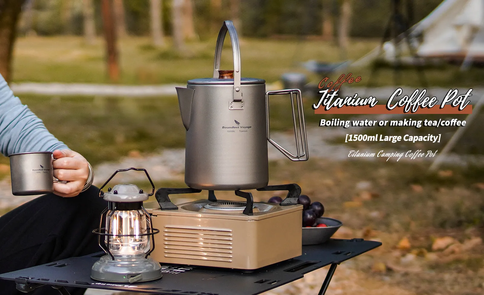 Boundless Voyage Outdoor Titanium Coffee Pot 1500ML Water Kettle for Outdoors Camping Home  fit Fire Induction Cooker