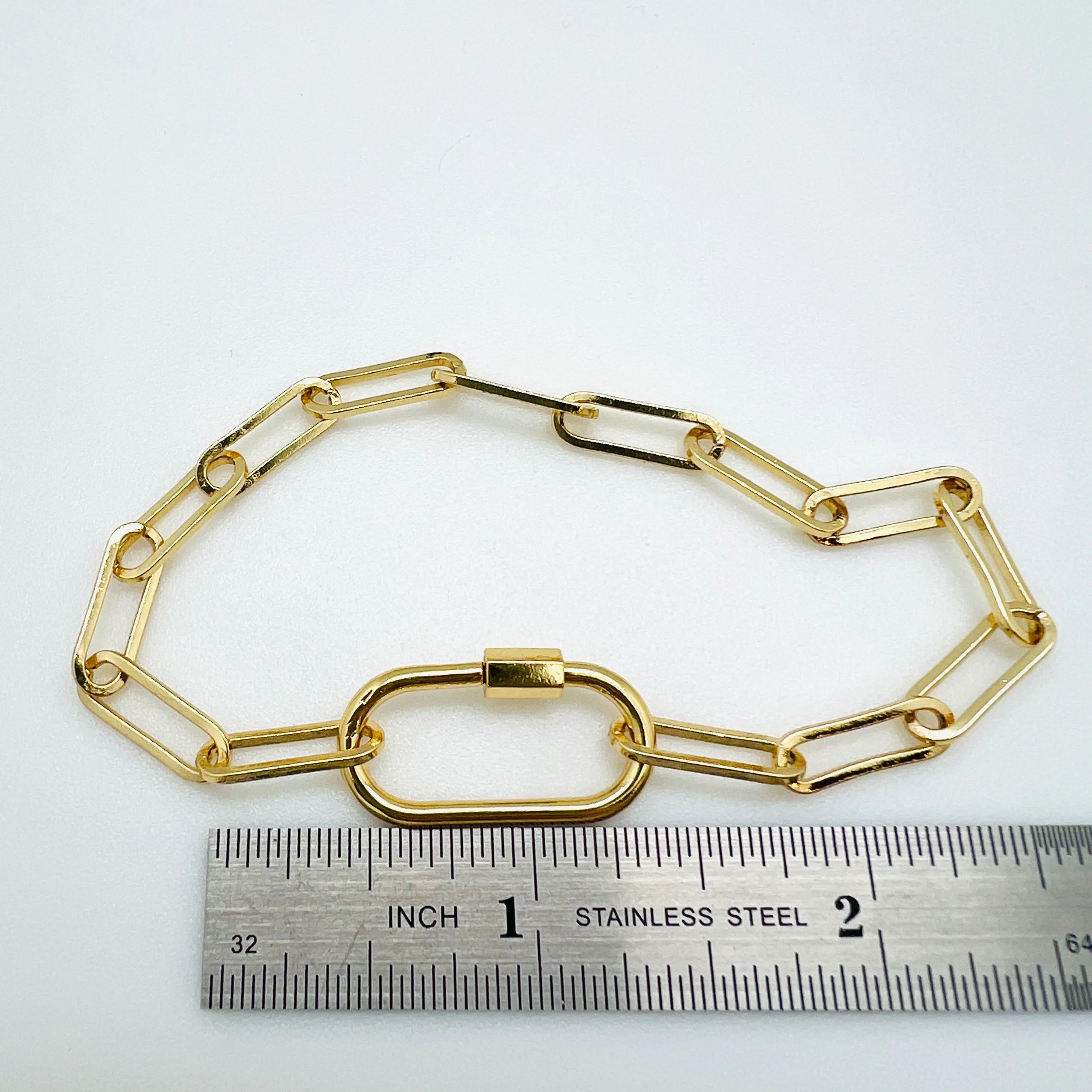 Brass Plated Paperclip Carabiner Bracelet