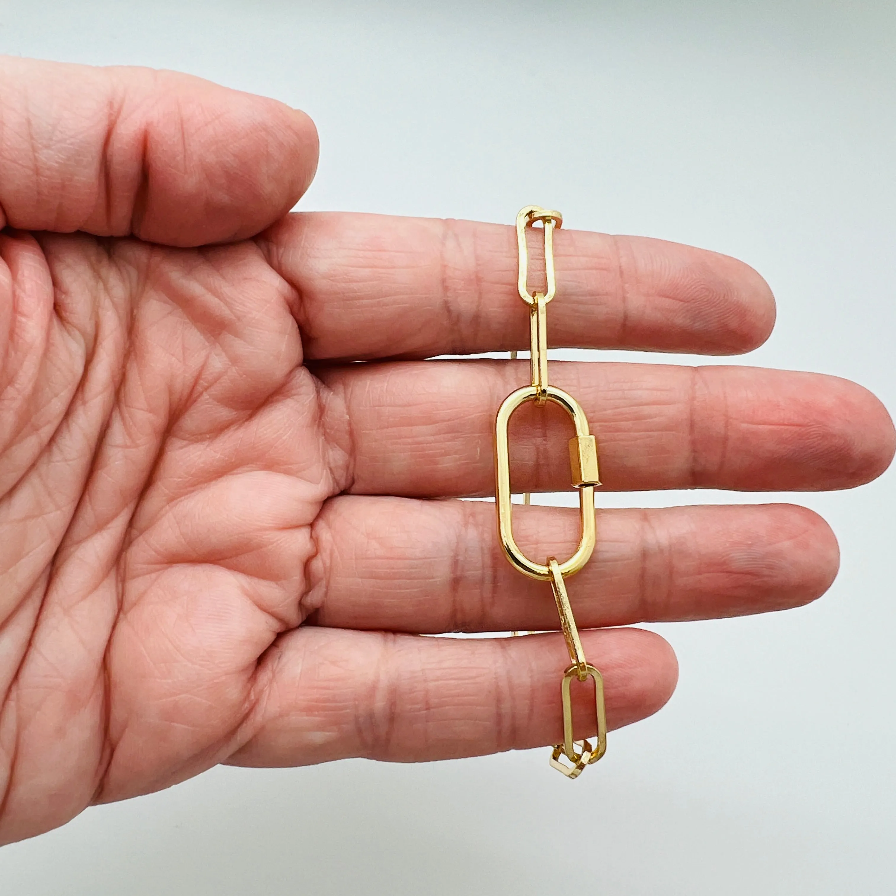 Brass Plated Paperclip Carabiner Bracelet