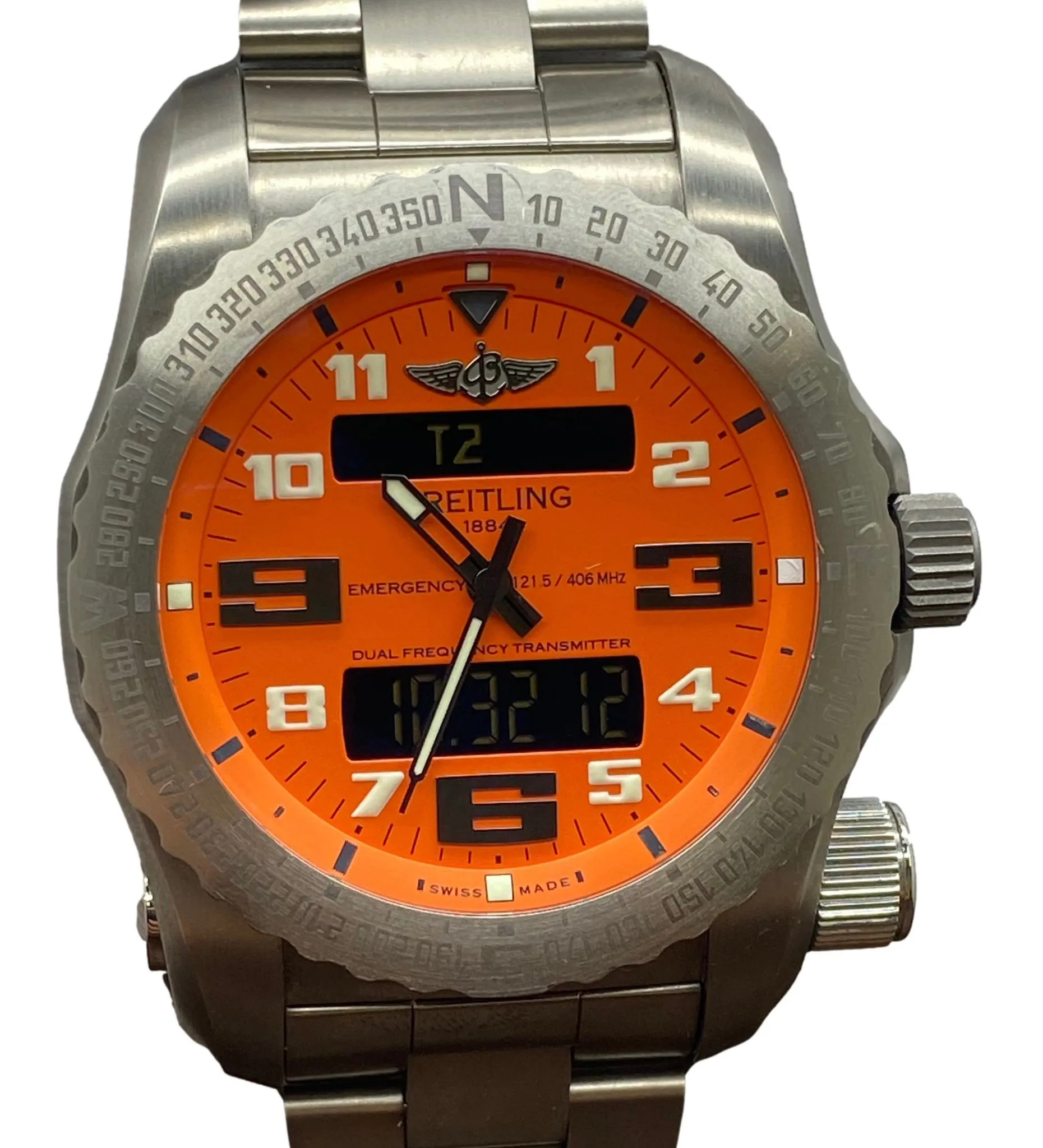 Breitling Emergency 51mm Titanium E76325 Orange Dial SuperQuartz Men's Watch