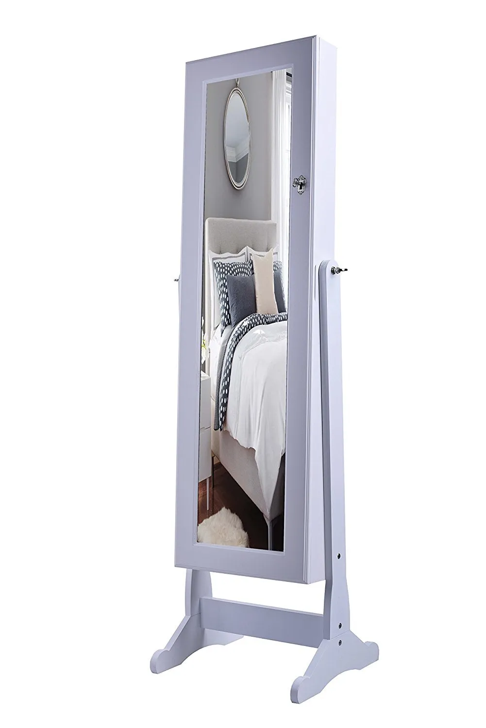 BTEXPERT Premium White Cheval Mirror Jewelry Cabinet Armoire Box Stand Organizer Case