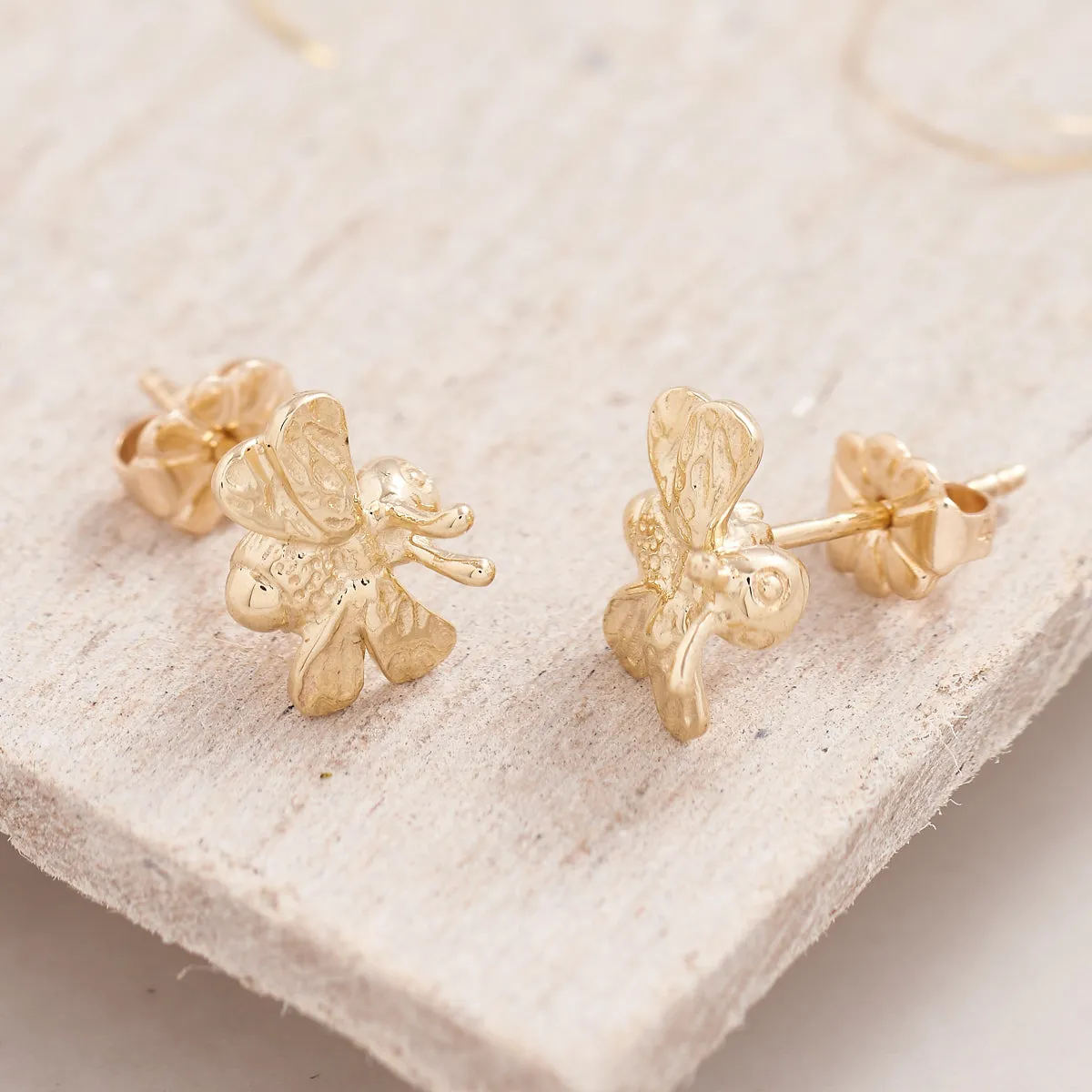 Bumble Bee Solid Gold Stud Earrings