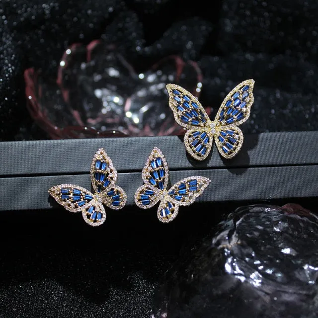 Butterfly Jewelry Sets - Necklaces and Luxury Cubic Zircon CZ Stud Earrings