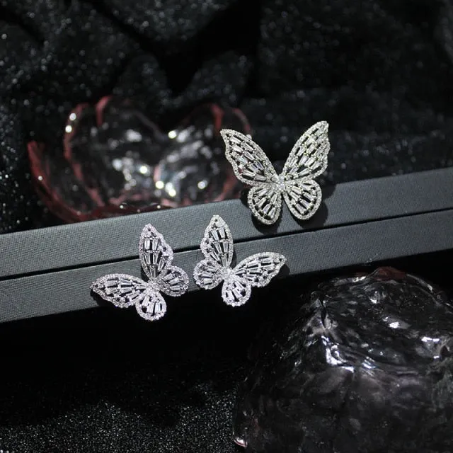 Butterfly Jewelry Sets - Necklaces and Luxury Cubic Zircon CZ Stud Earrings