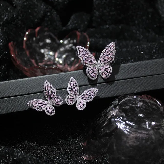 Butterfly Jewelry Sets - Necklaces and Luxury Cubic Zircon CZ Stud Earrings