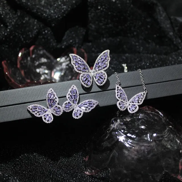 Butterfly Jewelry Sets - Necklaces and Luxury Cubic Zircon CZ Stud Earrings