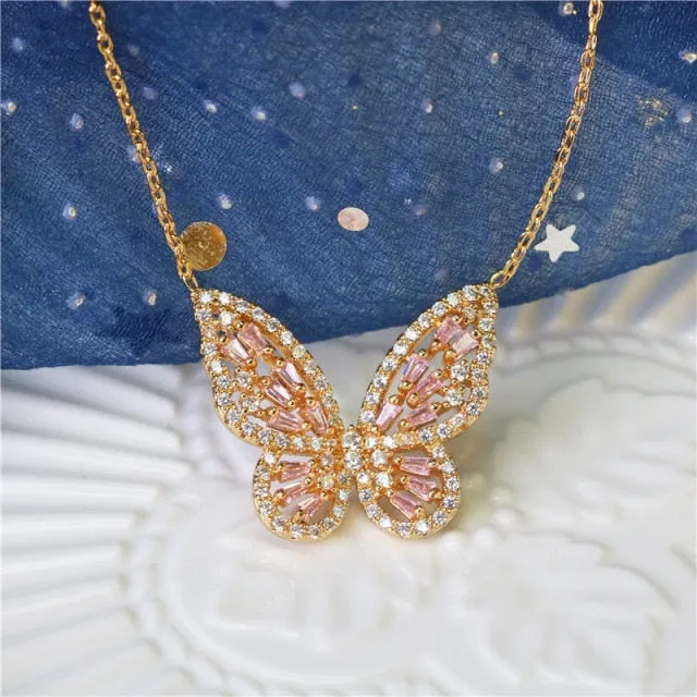 Butterfly Jewelry Sets - Necklaces and Luxury Cubic Zircon CZ Stud Earrings