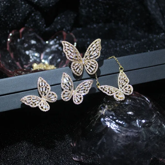 Butterfly Jewelry Sets - Necklaces and Luxury Cubic Zircon CZ Stud Earrings