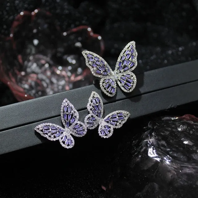 Butterfly Jewelry Sets - Necklaces and Luxury Cubic Zircon CZ Stud Earrings