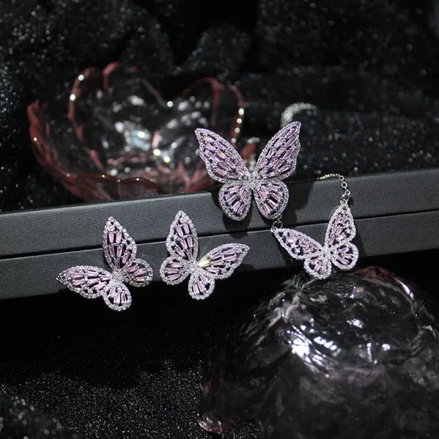 Butterfly Jewelry Sets - Necklaces and Luxury Cubic Zircon CZ Stud Earrings