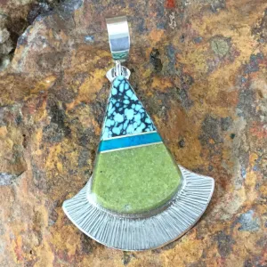 Calcasiderite, Gem Silica, Opal Inlaid Sterling Silver Pendant by Duane Maktima